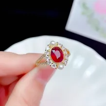 S925 18K Gold Plated Open Ring Setting - Bezel Set 6x8mm Oval Ruby/Sapphire/Emerald