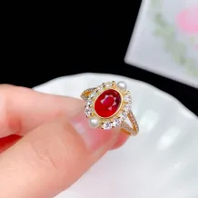 S925 18K Gold Plated Open Ring Setting - Bezel Set 6x8mm Oval Ruby/Sapphire/Emerald