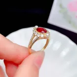 S925 18K Gold Plated Open Ring Setting - Bezel Set 6x8mm Oval Ruby/Sapphire/Emerald