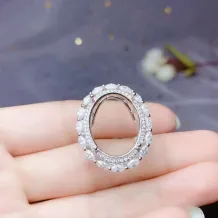 S925 18K Gold-Plated Pendant &amp; Ring Set for 15x20mm Oval Jade/Crystal