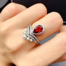 S925 18K Gold Plated Ring Setting 2-in-1 Convertible 6x9mm Pear Ruby/Sapphire/Emerald