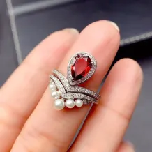 S925 18K Gold Plated Ring Setting 2-in-1 Convertible 6x9mm Pear Ruby/Sapphire/Emerald