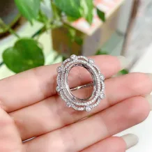 S925 18K Gold Plated Ring Setting - Full Diamond Halo for 13x18mm Oval Gemstone/Jadeite