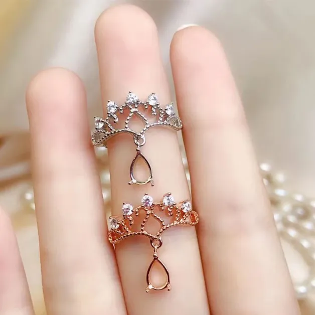 S925 18K Gold-Plated Teardrop Ring Setting 4x6 5x7 6x8mm Stones
