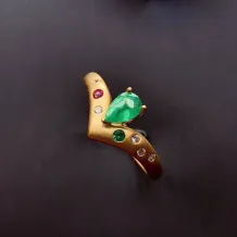 S925 Antique Gold Plated Ring Setting - 4x6mm Teardrop Ruby/Sapphire/Emerald