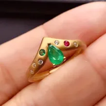 S925 Antique Gold Plated Ring Setting - 4x6mm Teardrop Ruby/Sapphire/Emerald