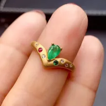 S925 Antique Gold Plated Ring Setting - 4x6mm Teardrop Ruby/Sapphire/Emerald