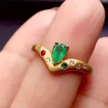 S925 Antique Gold Plated Ring Setting - 4x6mm Teardrop Ruby/Sapphire/Emerald
