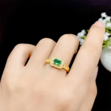 S925 Antique Gold Plated Ring Setting for 4x6/5x7mm Oval Emerald/Ruby/Sapphire