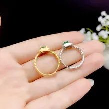 S925 Antique Gold Plated Ring Setting for 4x6/5x7mm Oval Emerald/Ruby/Sapphire