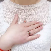 S925 Dual-Tone Gold Jewelry Set - Ring &amp; Pendant for 5x7mm Oval Ruby/Sapphire