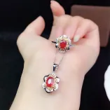 S925 Dual-Tone Gold Jewelry Set - Ring & Pendant for 5x7mm Oval Ruby/Sapphire