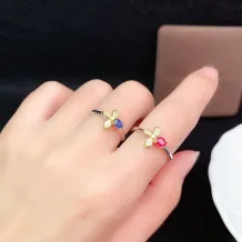 S925 Dual-Tone Gold Ring Setting 3x4mm Oval Ruby/Sapphire/Emerald, Fairycore DIY