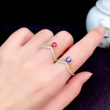 S925 Dual-Tone Gold Ring Setting 4x5mm Oval Ruby/Sapphire/Emerald, Fairycore Style