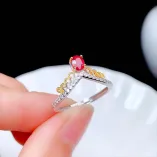 S925 Dual-Tone Gold Ring Setting 4x5mm Oval Ruby/Sapphire/Emerald, Fairycore Style