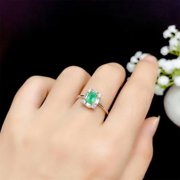 S925 Dual-Tone Gold Ring Setting - T-Baguette Zircon Halo for 4x6mm Oval Ruby/Sapphire/Emerald