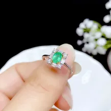 S925 Dual-Tone Gold Ring Setting - T-Baguette Zircon Halo for 4x6mm Oval Ruby/Sapphire/Emerald