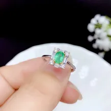 S925 Dual-Tone Gold Ring Setting - T-Baguette Zircon Halo for 4x6mm Oval Ruby/Sapphire/Emerald