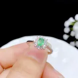 S925 Dual-Tone Gold Ring Setting - T-Baguette Zircon Halo for 4x6mm Oval Ruby/Sapphire/Emerald
