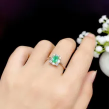 S925 Dual-Tone Gold Ring Setting - T-Baguette Zircons for 4x6mm Emerald