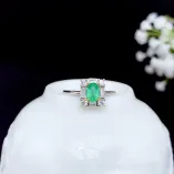 S925 Dual-Tone Gold Ring Setting - T-Baguette Zircons for 4x6mm Emerald