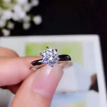 S925 Gold-Plated 6-Prong Ring Settings for 6.5x6.5 (1ct) &amp; 8x8mm (2ct) Round Moissanite