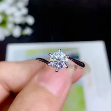 S925 Gold-Plated Classic 6-Prong Ring Settings for 6.5/8/9mm Round Colored Gemstones