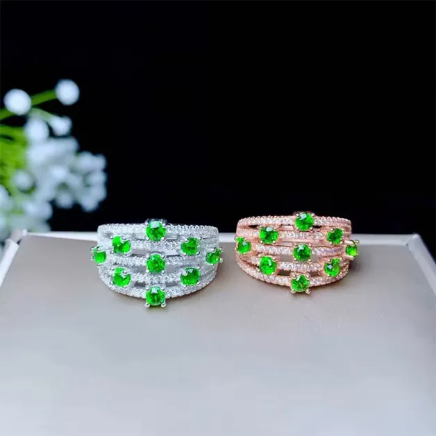 S925 Gold-Plated Cluster Ring Setting with 9x3mm Colored Gemstones