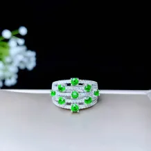 S925 Gold-Plated Cluster Ring Setting with 9x3mm Colored Gemstones