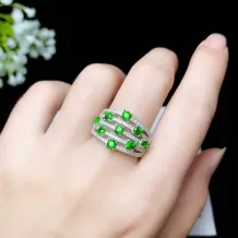 S925 Gold-Plated Cluster Ring Setting with 9x3mm Colored Gemstones