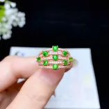 S925 Gold-Plated Cluster Ring Setting with 9x3mm Colored Gemstones