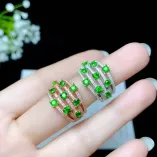 S925 Gold-Plated Cluster Ring Setting with 9x3mm Colored Gemstones