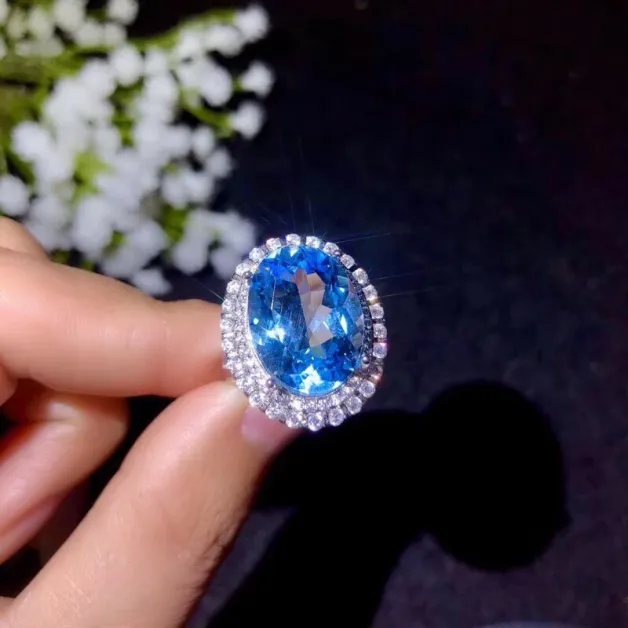 S925 Gold-Plated Double-Layer Ring Setting for 12x16mm Oval Topaz