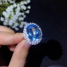 S925 Gold-Plated Double-Layer Ring Setting for 12x16mm Oval Topaz