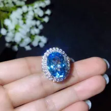 S925 Gold-Plated Double-Layer Ring Setting for 12x16mm Oval Topaz