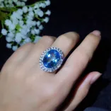 S925 Gold-Plated Double-Layer Ring Setting for 12x16mm Oval Topaz