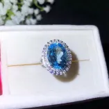 S925 Gold-Plated Double-Layer Ring Setting for 12x16mm Oval Topaz