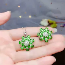 S925 Gold-Plated Floral Jewelry Set (Pendant &amp; Ring) with 17 3x4mm Oval Stones Unset