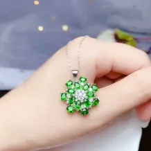 S925 Gold-Plated Floral Jewelry Set (Pendant &amp; Ring) with 17 3x4mm Oval Stones Unset