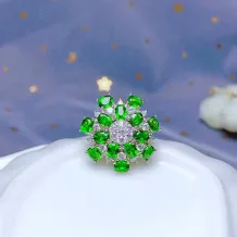 S925 Gold-Plated Floral Jewelry Set (Pendant &amp; Ring) with 17 3x4mm Oval Stones Unset