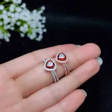 S925 Gold-Plated Full Pavé Heart Ring Setting for 6x6mm Colored Gemstones