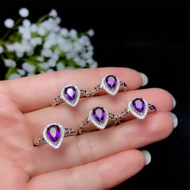 S925 Gold Plated Heart Shaped Ring Setting For 5x7mm Colored Gemstones Unset