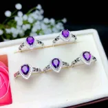 S925 Gold Plated Heart Shaped Ring Setting For 5x7mm Colored Gemstones Unset