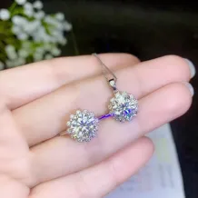 S925 Gold-Plated Jewelry Set Includes Ring/Pendant/Stud Earrings 6mm for Moissanite &amp; Colored Gemstones