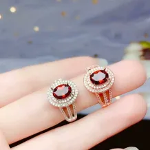 S925 Gold-Plated Luxury Diamond-Accented Ring Setting for 6x8mm Oval Jade/Colored Gemstones