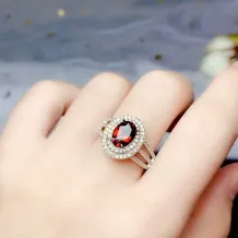 S925 Gold-Plated Luxury Diamond-Accented Ring Setting for 6x8mm Oval Jade/Colored Gemstones