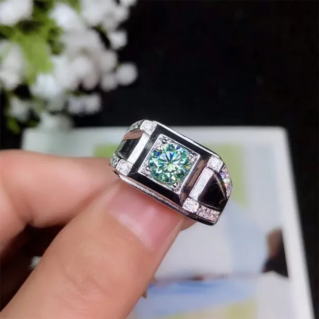 S925 Gold-Plated Men's Ring Setting for 6.5x6.5mm (1ct) Round Moissanite DIY