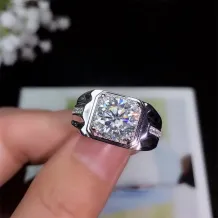 S925 Gold-Plated Men's Ring Setting for 9x9mm (3ct) Round Faceted Colored Moissanite