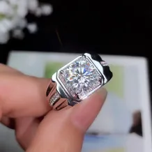 S925 Gold-Plated Men's Ring Setting for 9x9mm (3ct) Round Faceted Colored Moissanite