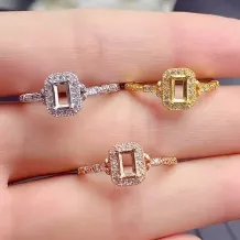 S925 Gold Plated Rectangle Ring Setting for 3x5mm Gemstones